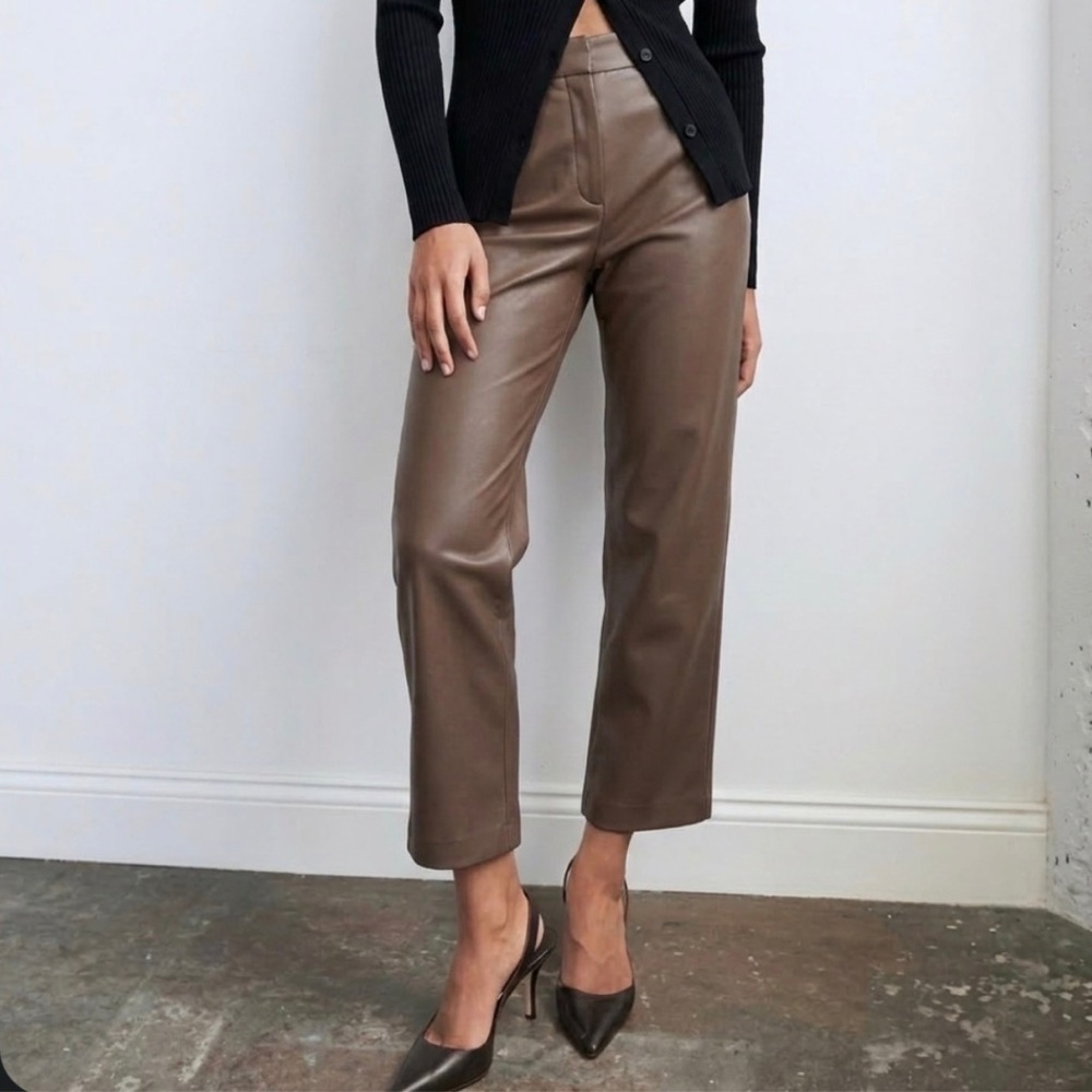 Aritzia BABATON Command Pants Vegan Leather Taupe Brown Size 4
